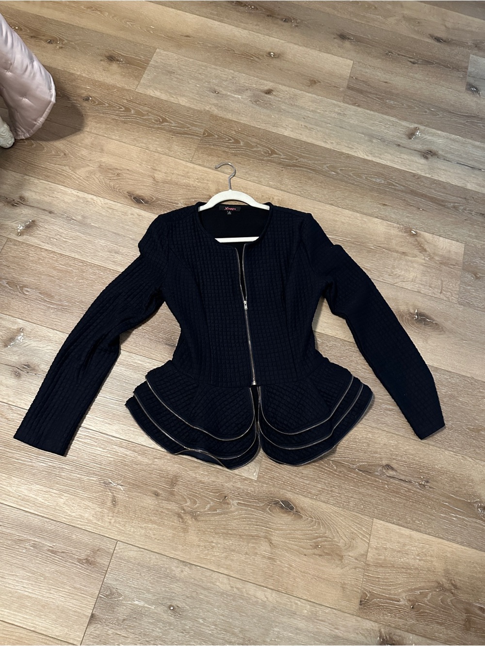 Xtaren Black Quilted Peplum Zip Jacket